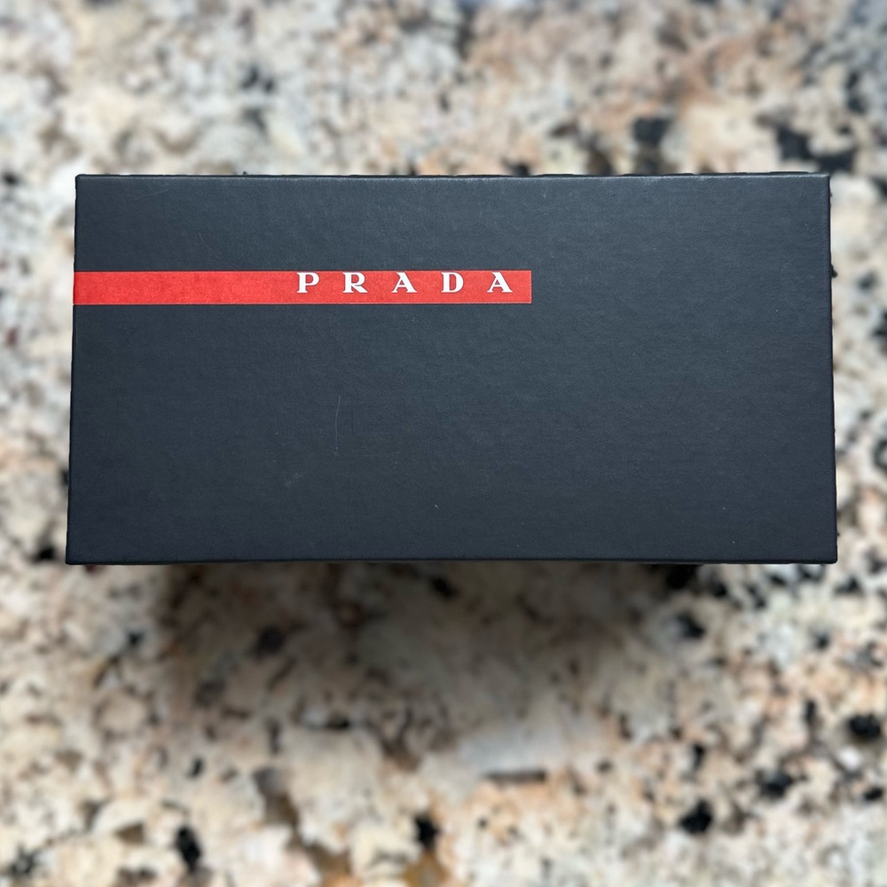 Prada Black Sunglass Box with Red Logo Stripe